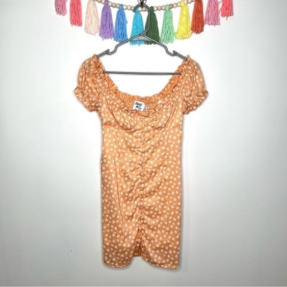 Princess Polly Donna Tangerine Orange Peach Floral Daisy Mini Dress Size 6 - Picture 5 of 16